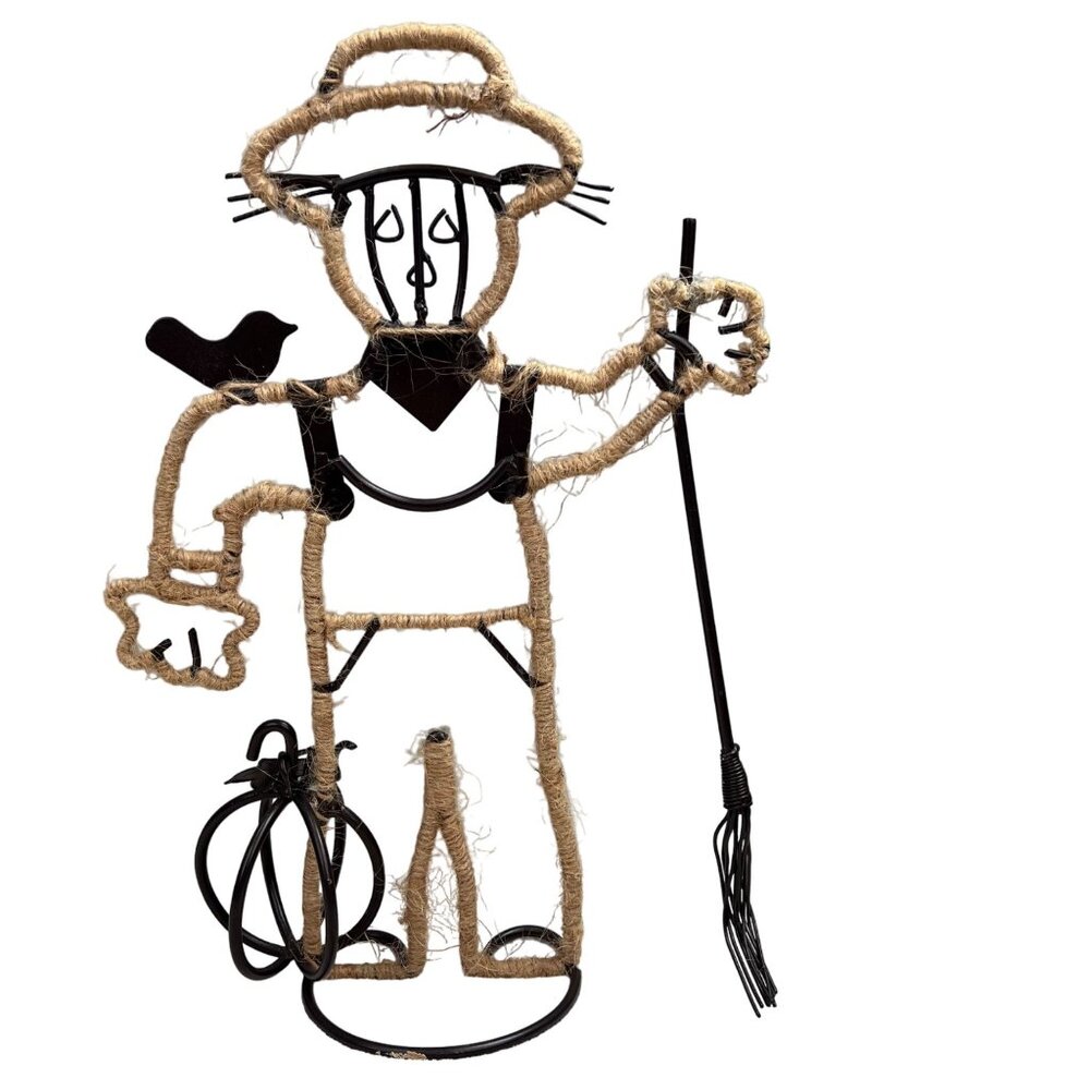 Scarecrow Metal Figure Decoration Fall Autumn Halloween Pumpkin Twine Wrapped